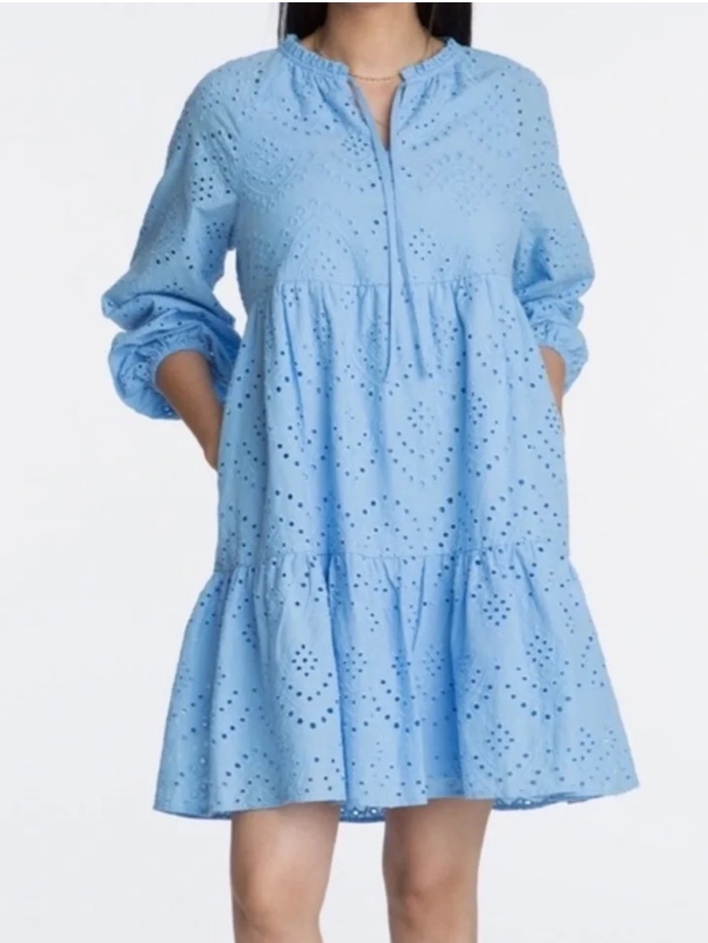 NWT Adyson Parker Light Blue Eyelet Tiered Mini Dress